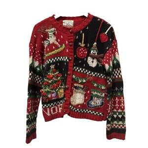 Vintage Heirloom Collectibles Holiday Christmas Sweater Cardigan Petite Medium